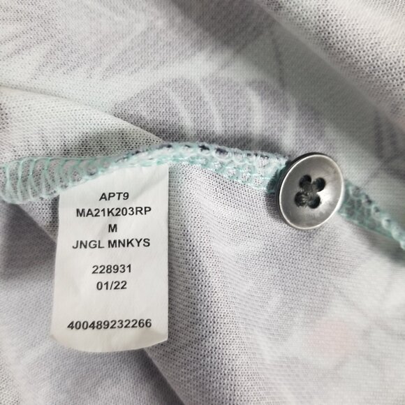 Apt 9 Mens M Short Sleeve Hawaiian Premiere Flex Polo Teal Blue Black Monkey - Picture 12 of 12